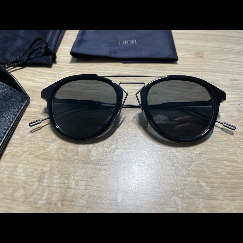 DIOR HOMME Black Tie 51mm Round Sunglasses